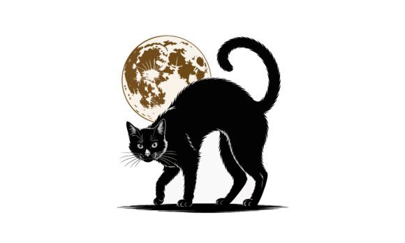 Black Cat Halloween Moon Silhouette