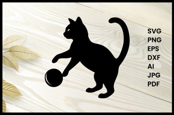 Cat Playing with Ball Silhouette Vector Review