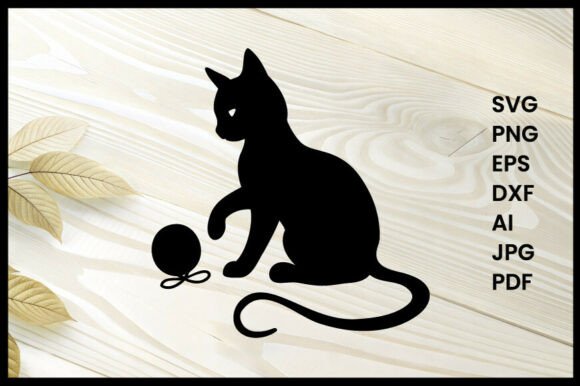 Cat Playing with Yarn Silhouette Vector Review