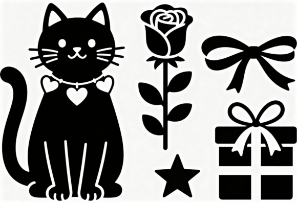 Cute Black Cat Rose Gift Bow Star SVG Review