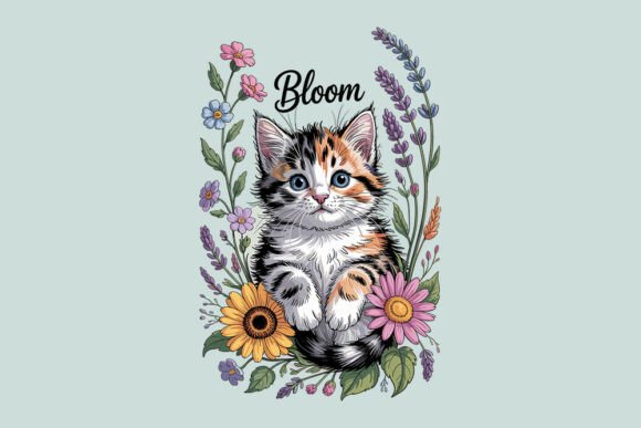 Cute Cat Floral Illustration - Kitty Wit Review