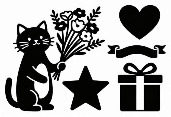 Cute Cat Flowers Gift Star Heart SVG Review