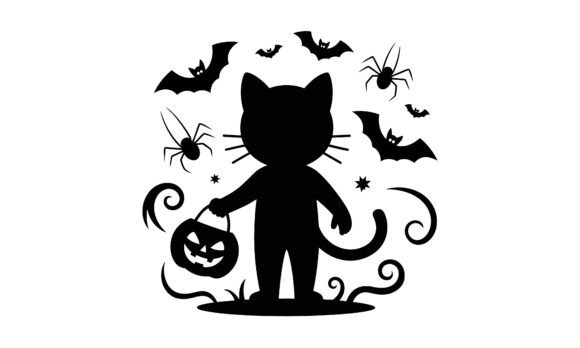 Halloween Cat Silhouette with Pumpkin