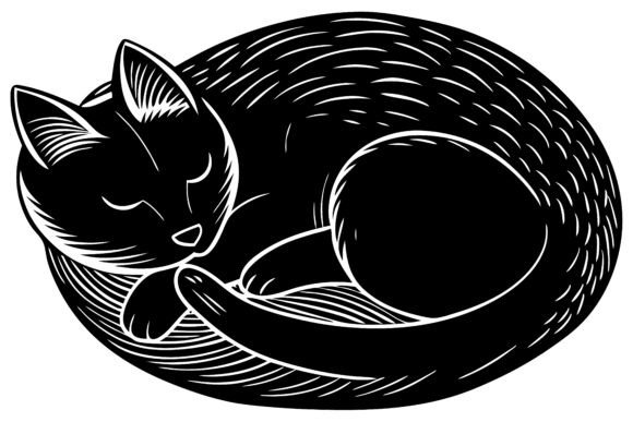 Sleeping Black Cat Curled Up Silhouette Review
