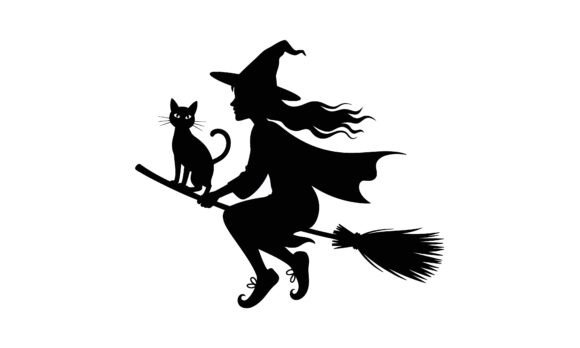 Witch and Cat Flying on a Broom Review